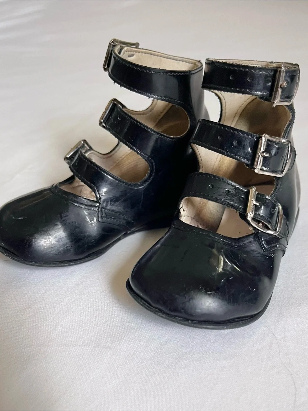 Vintage Black Patent Triple Buckle Toddler Mary Jane Boots